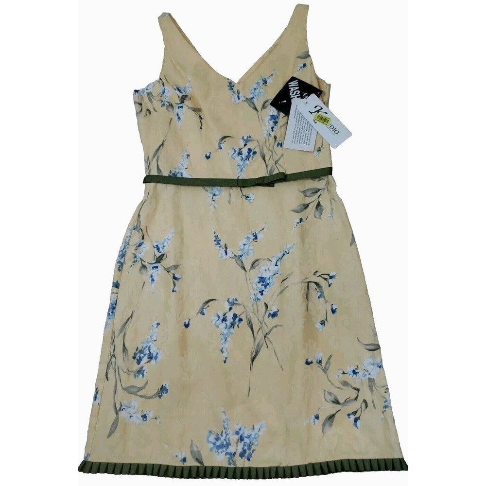 K Studio ~Woman Size 12~Yellow/Green Sleeveless Belted Unlinef Dress Cotton NWT.